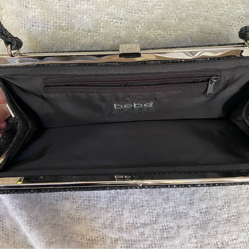 bebe black leather snakeskin embossed clutch - Picture 4 of 4